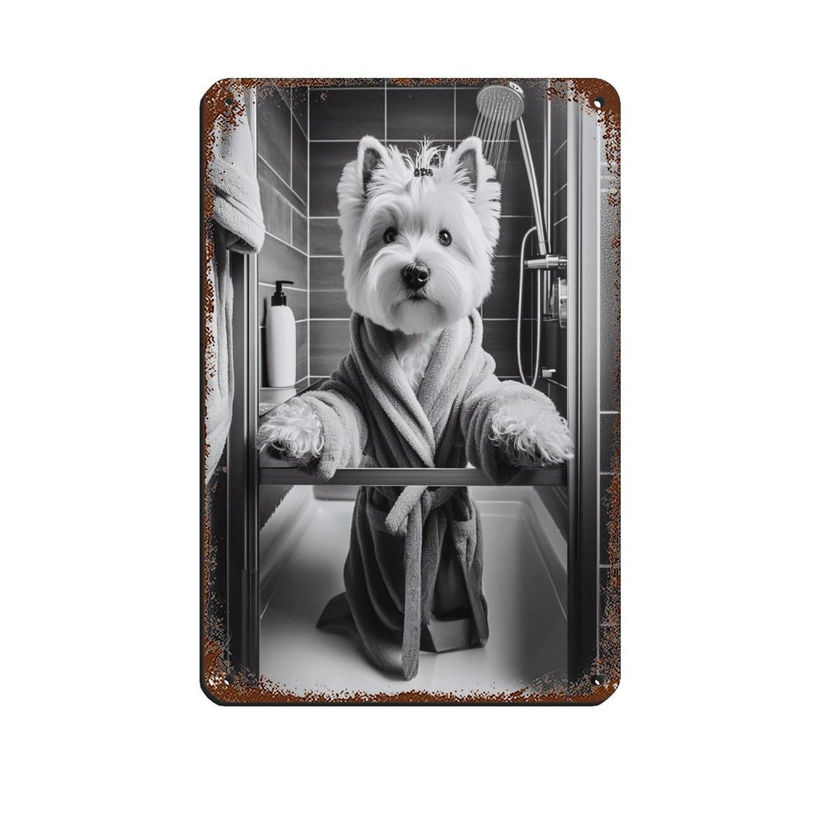Lxwnze 20L X 30W Cm West Highland Terrier Bathroom Art Poster Tin Sign Vintage Metal Pub Club Cafe Bar Home Wall Art Decoration Poster Retro 8X12inch(20X30cm)