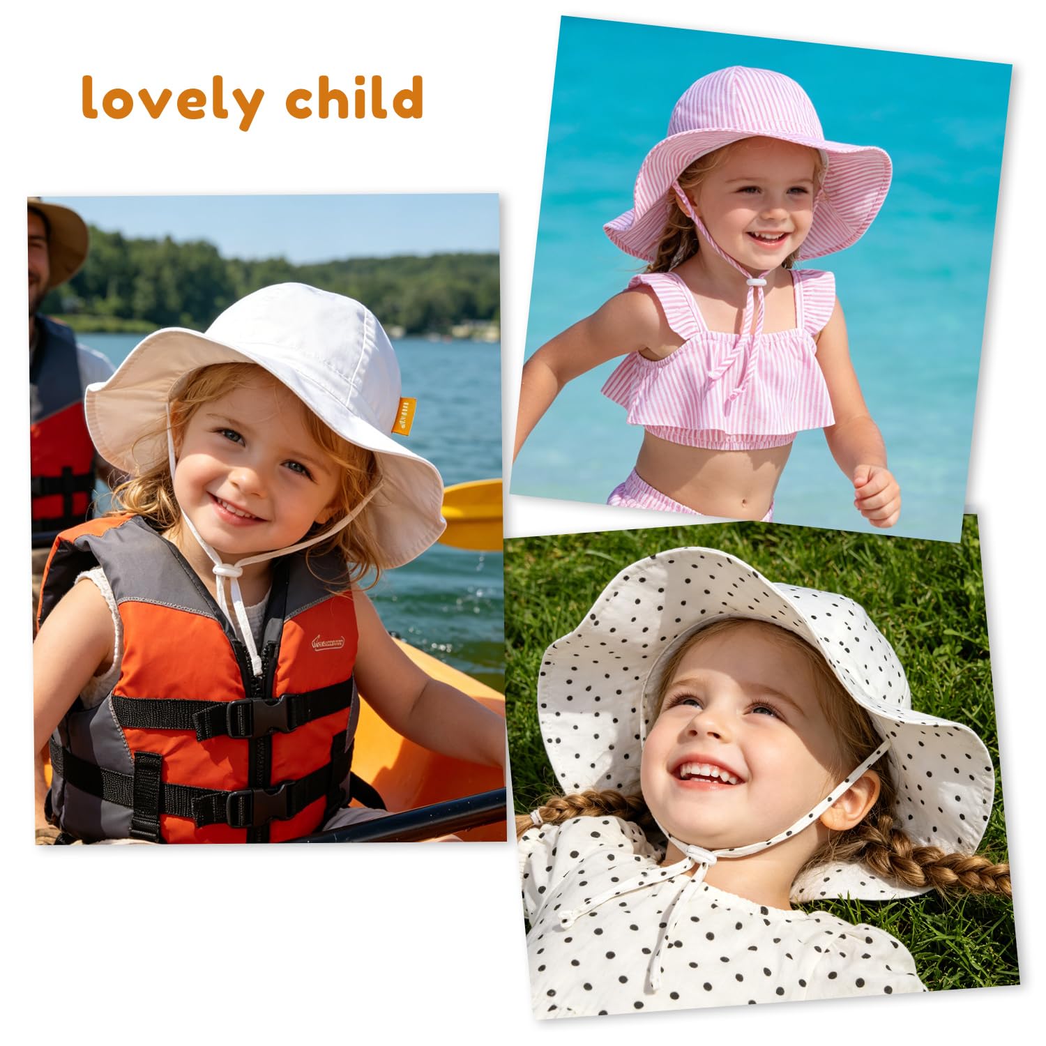 Cappello da sole per neonata con UPF 50+, cappello da spiaggia regolabile per bambini con tesa larga
