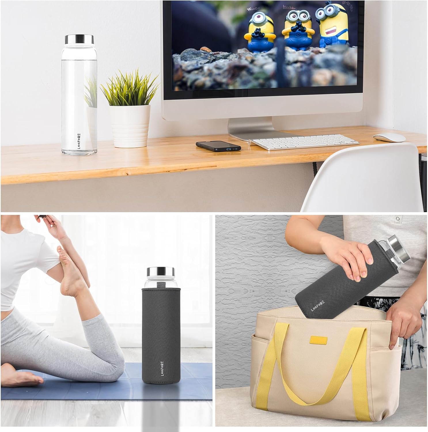 Glass Water Bottles 32 oz, 1 liter / 1000ml Wide Mouth Glass Drinking Bottles with Lids, Large Reusable Borosilicate Water Bottle for School Home Office Travel Sport Yoga Gym, 1 Pack - Image 7