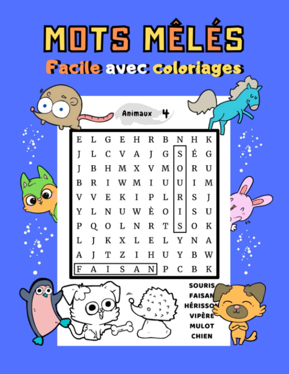Mots mêlés Facile avec coloriages: Mots mêlés enfant 5-6 ans - 31 grilles faciles - Trouver les mots et colorier les petits dessins: Animaux Métiers Nourriture Sports Paperback – Big Book