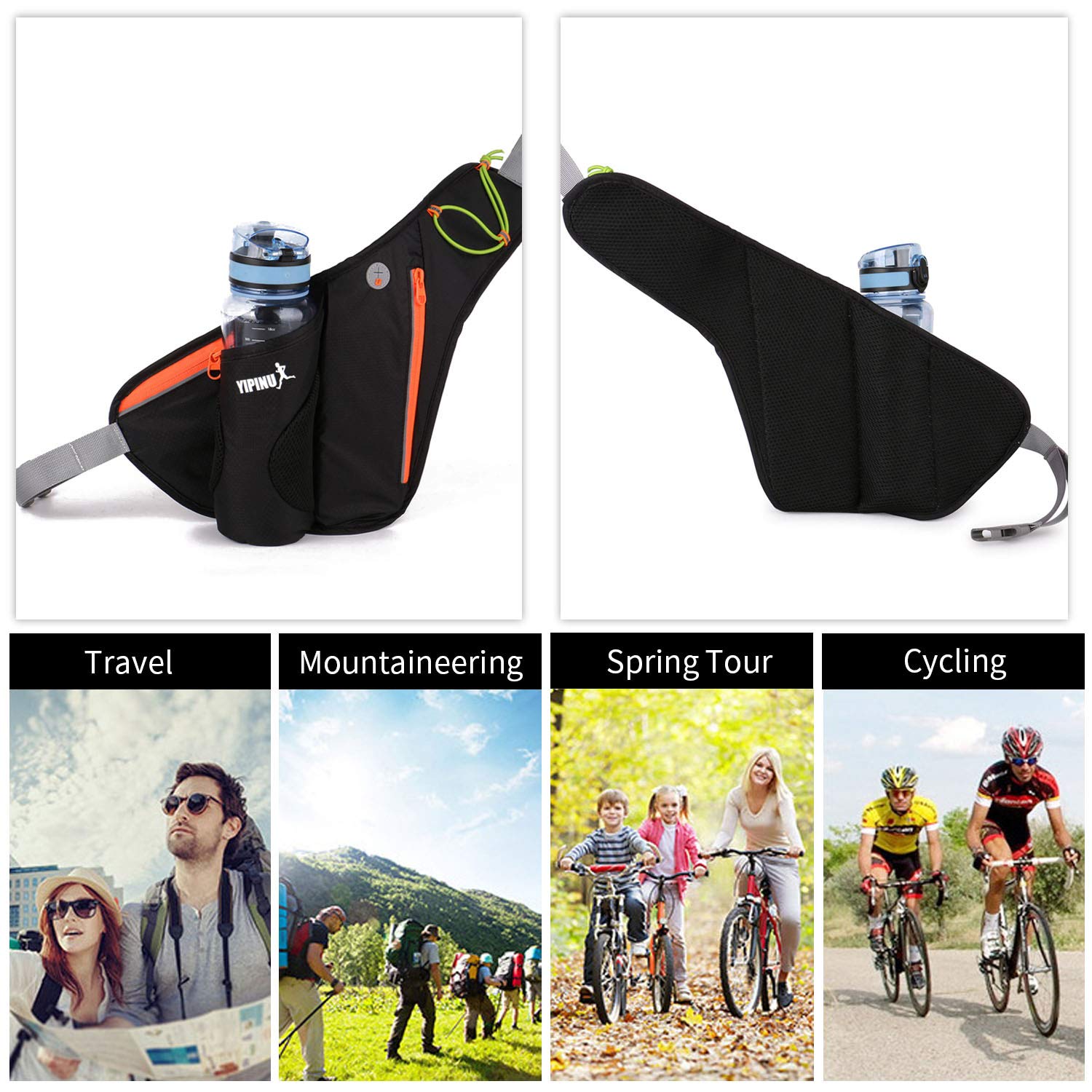 FANDARE Sacs Bananes Sacs Bananes de randonnée Sacoche Banane Sport Ceinture de Course avec Porte Bouteille Fanny Pack pour Gym, Jogging, Escalade, Voyage Sling Bag Wasserdicht Nylon