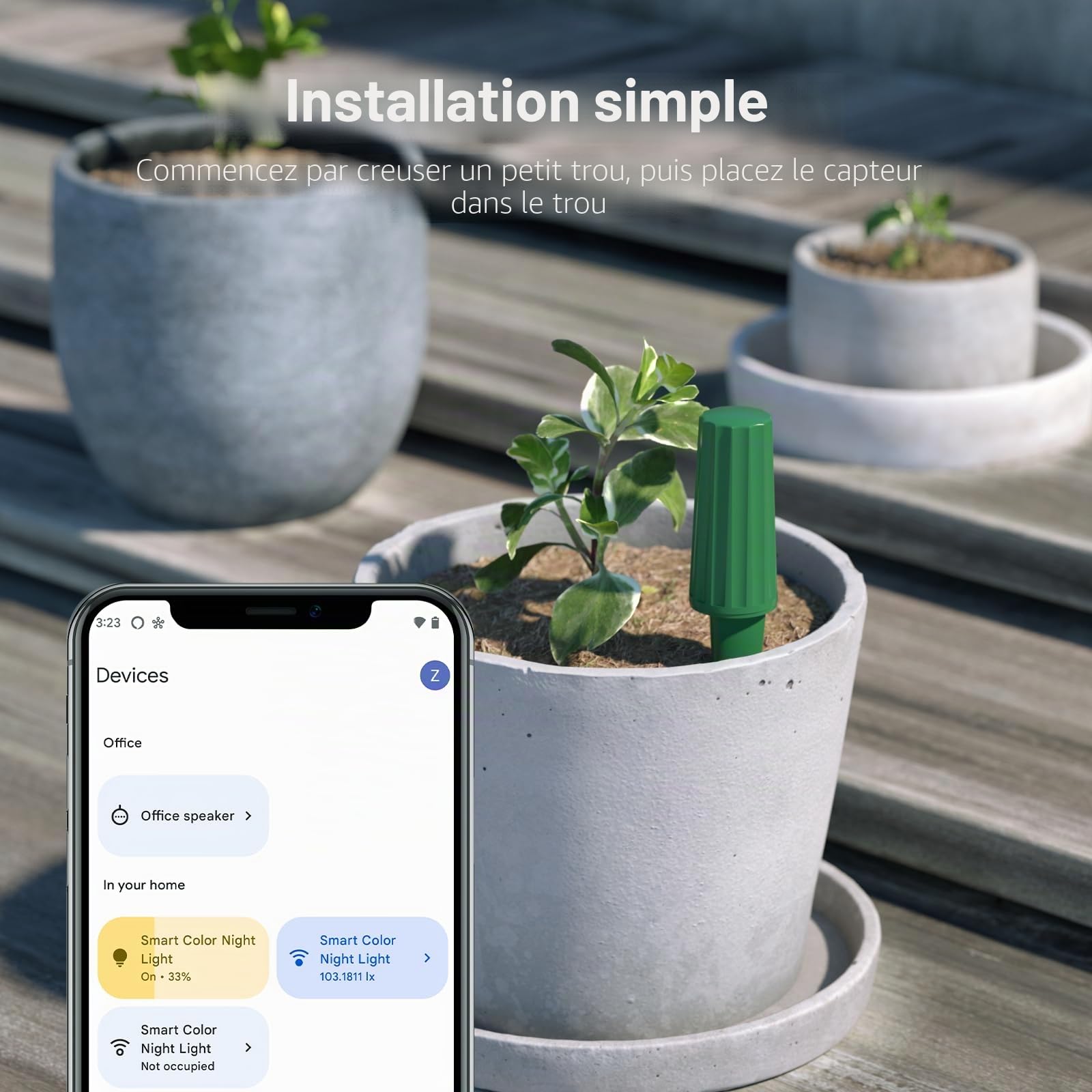 Capteur d'humidité du sol intelligent THIRDREALITY Génération 2, Pack de 3, Nécessite un hub Zigbee, Stabilité du signal améliorée, Surveillance capacitive de l'humidité, Pour la plantation de jardin