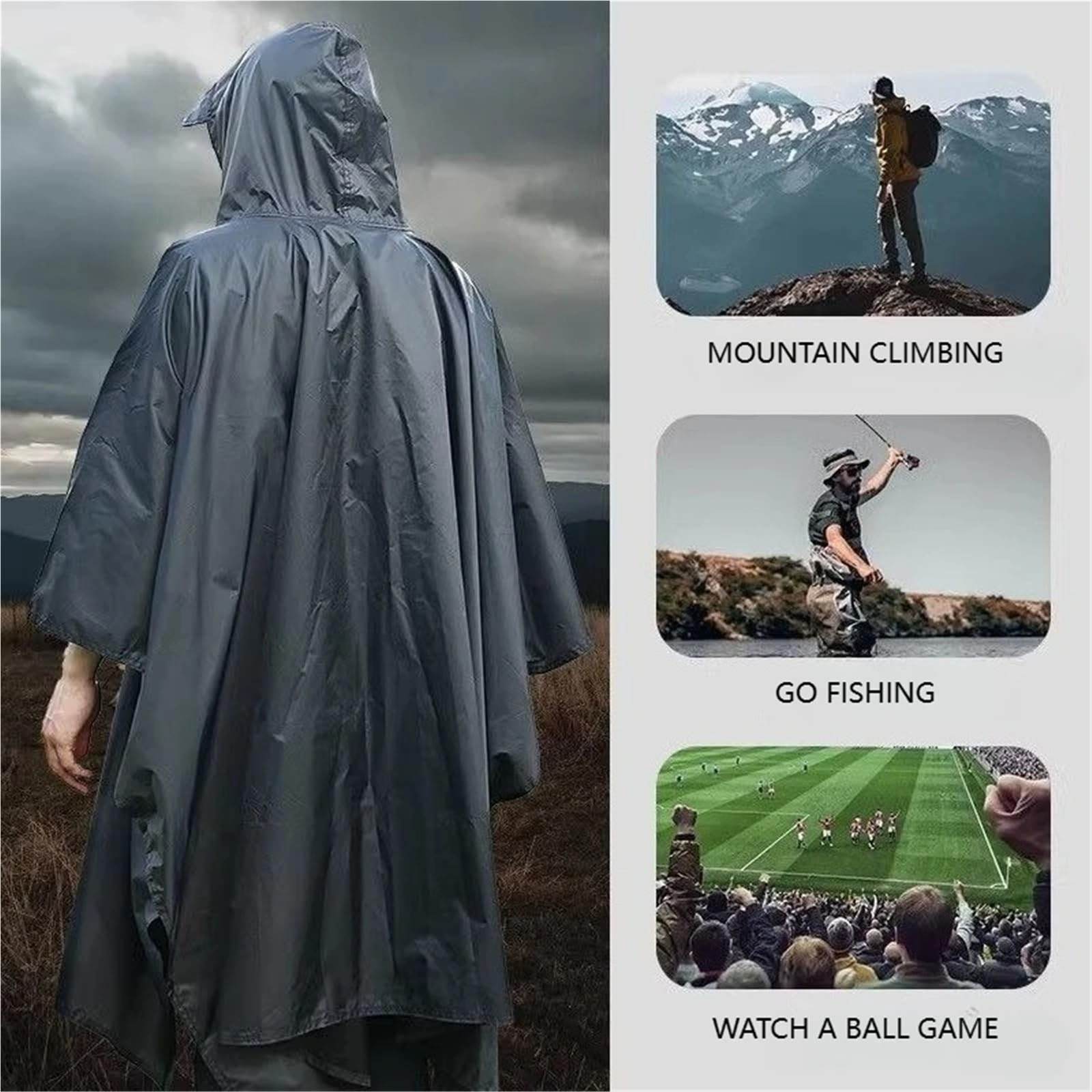 1 pz Poncho antipioggia impermeabile con cappuccio e maniche, for moto, for campeggio, escursionismo, viaggi, tenda, 3 in