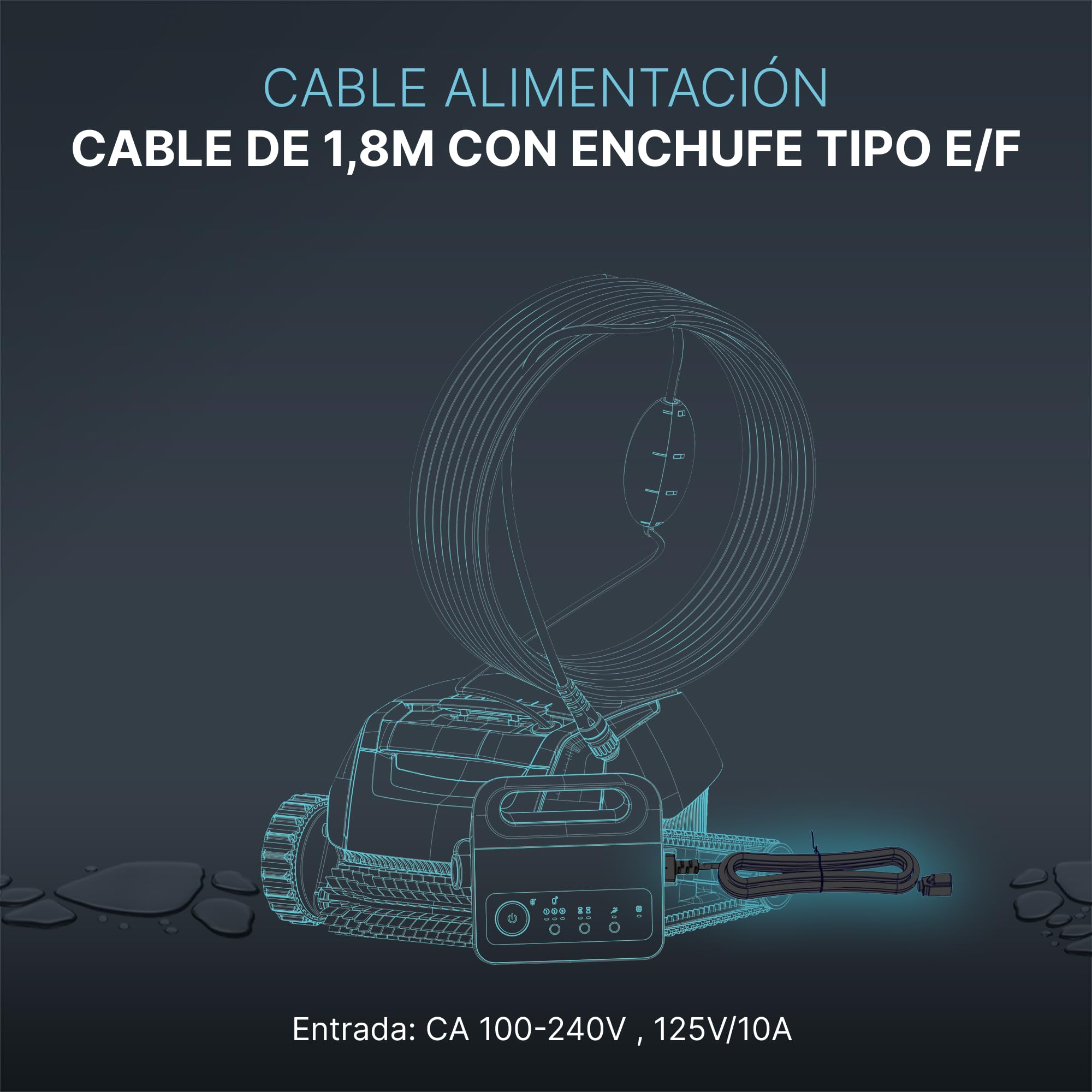 Dolphin Piezas de Recambio Originales - Cable alimentación 1,8m - Ref. Maytronics: 58984401LF