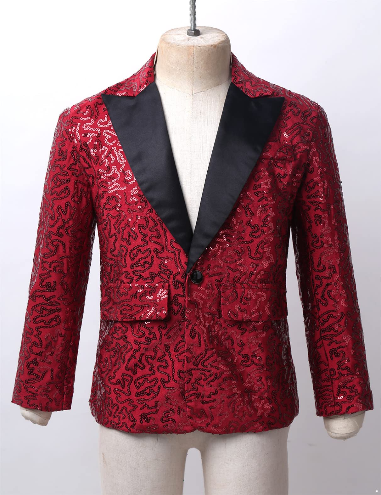 YiZYiF Niños Lentejuelas Brillantes Chaqueta de Manga Larga Blazer Slim Fit Chaqueta de Esmoquin con Cuello en V Boda Cumpleaños Traje de Chaqueta
