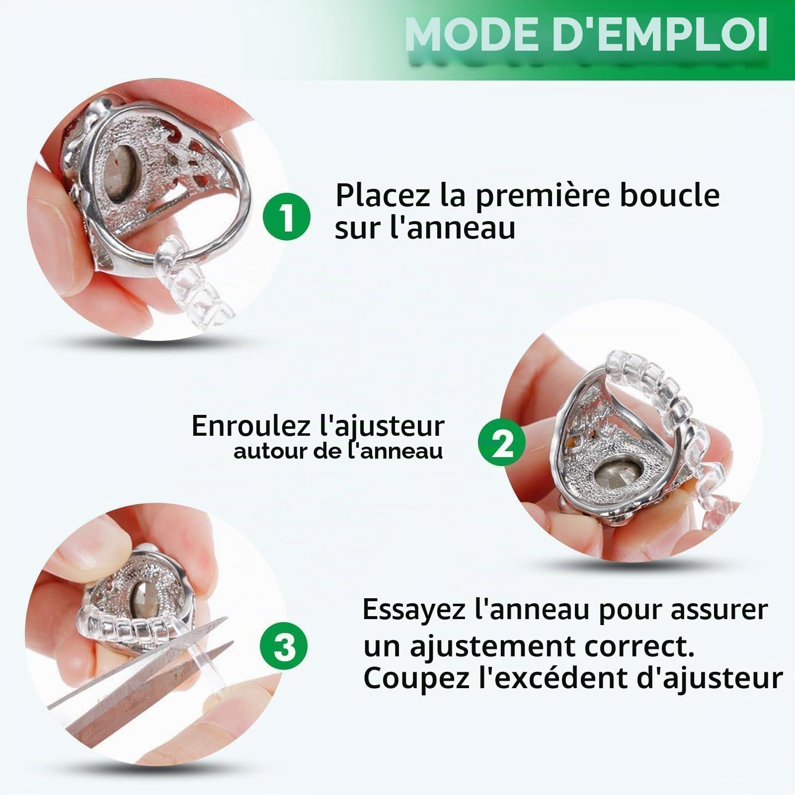 Anpro 15 pièces Ajusteur de Taille de Bague - Ajusteur Bague Invisible Reducteur Bague avec 3 Tailles pour Les Fixations en Silicone à Bague Libre en Spirale(Tissu De Polissage Argenté Inclus)