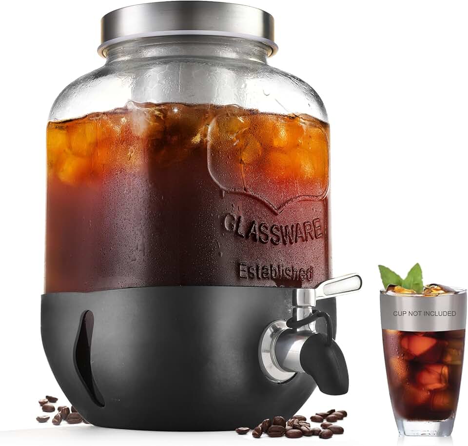 Cold Brew Coffee Maker, 1 Gallon Iced Coffee Maker With Stainless Steel Filter, Heavy Duty Glass Cold Brew Pitcher With Stainless 