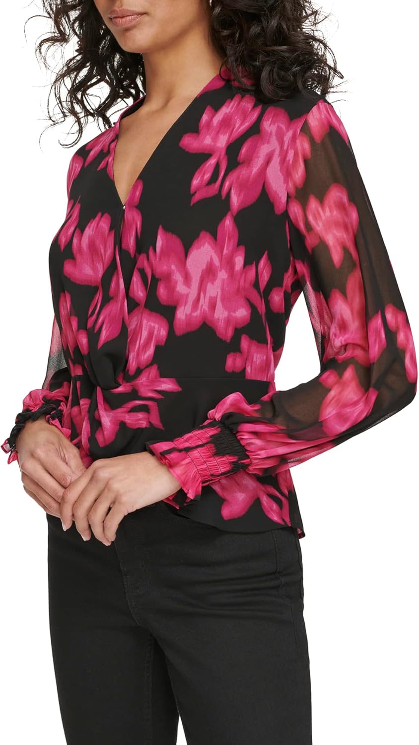 Calvin Klein Womens Printed V Neck Blouse - Image 3