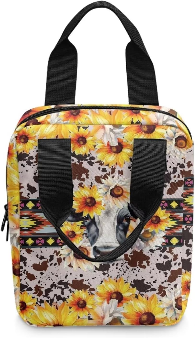 Milk Cow Sunflower Bible Cover Prayer Study Bags for Women Large Capacity Dailyuse Bible Storage Case with Durable Handle