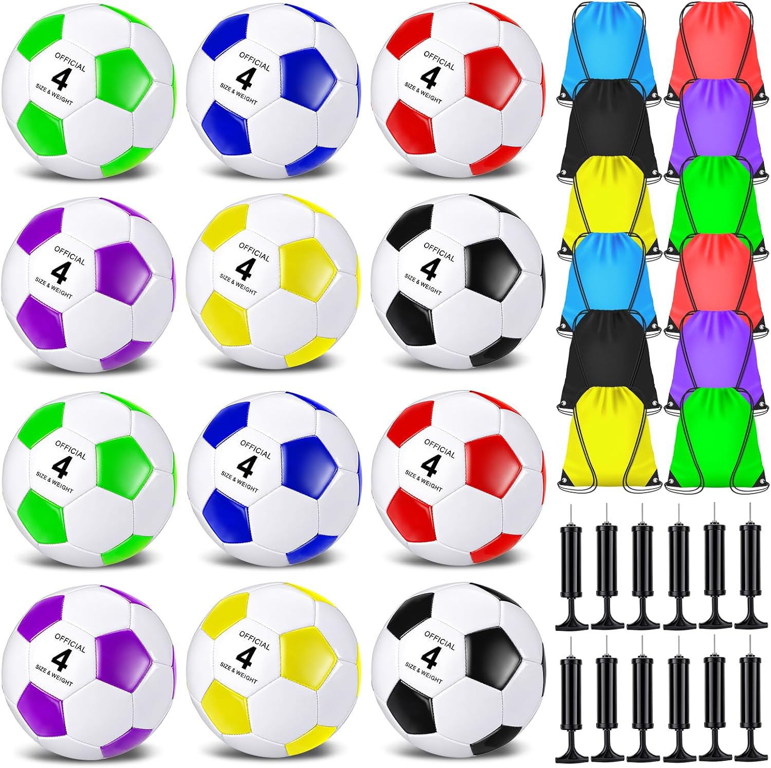 Deflated Soccer Ball Bulk Size 4 Deflated Soccer Balls with Jump Ropes and Frisbees Pump for Outside Sports Training Party Supplies Christian Charity Donation Gift
