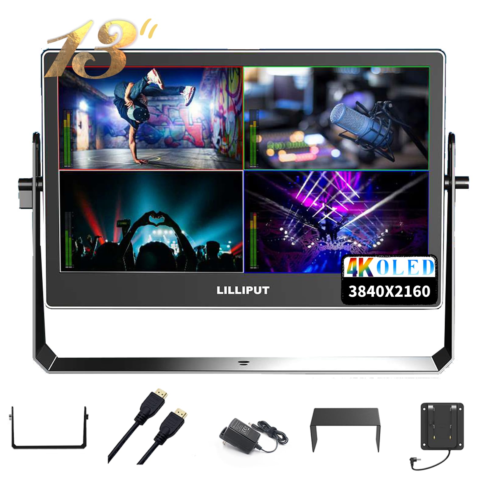 LILLIPUT A13 400 nits 13,3 pulgadas OLED Camera Field Monitor 4K HDMI Entrada/Salida Full HD 3840×2160 IPS Cámara Monitor Pertenece Video Peaking Multivista Focus Assist