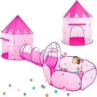 PigPigPen 3-in-1 Kids Play Tent with Ball Pit, Crawl Tunnel & Princess Tent - Space World Playhouse for Toddlers Boys Girls