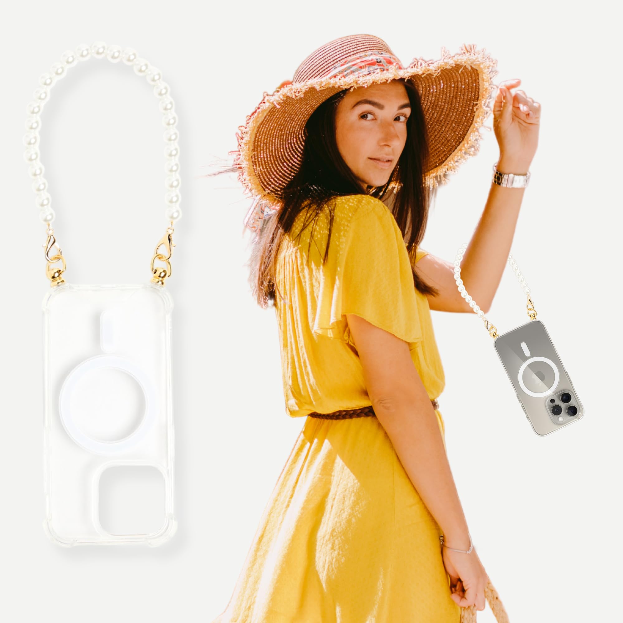 Amazon.com: Aporia - MagSafe Clear Case with Pearl Wristlet Strap
