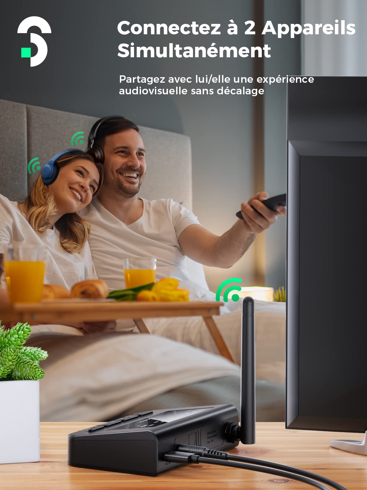 SOOMFON aptX LL Émetteur Bluetooth TV Transmetteur Audio Bluetooth 5.0 avec Réglage du Volume, Adaptateur Bluetooth pour Téléviseur/PC, aptX Low Latency, portée Ultra-Large, Aux/RCA/Optique