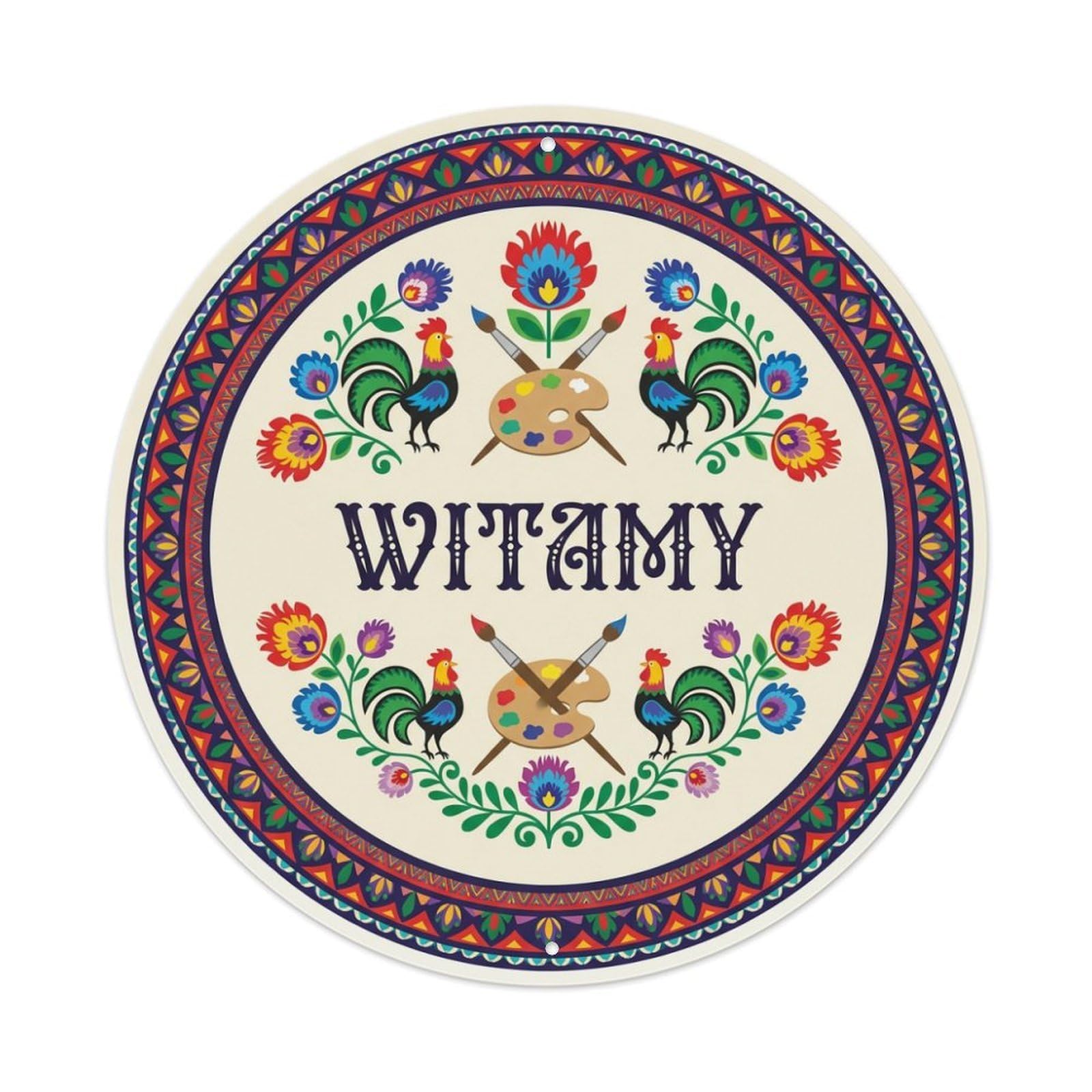 Fyrn Style Metal Tin Sign Vintage Polish Folk Art Witamy Welcome Painting Art