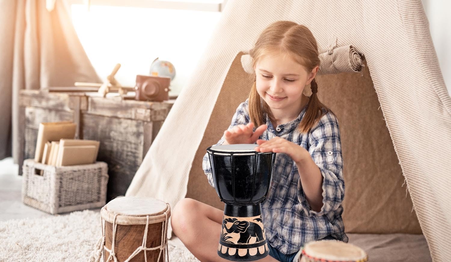 Djembe Bęben bongo Drum Bęben ręczny perkusja dla dzieci Fair Trade 30 cm