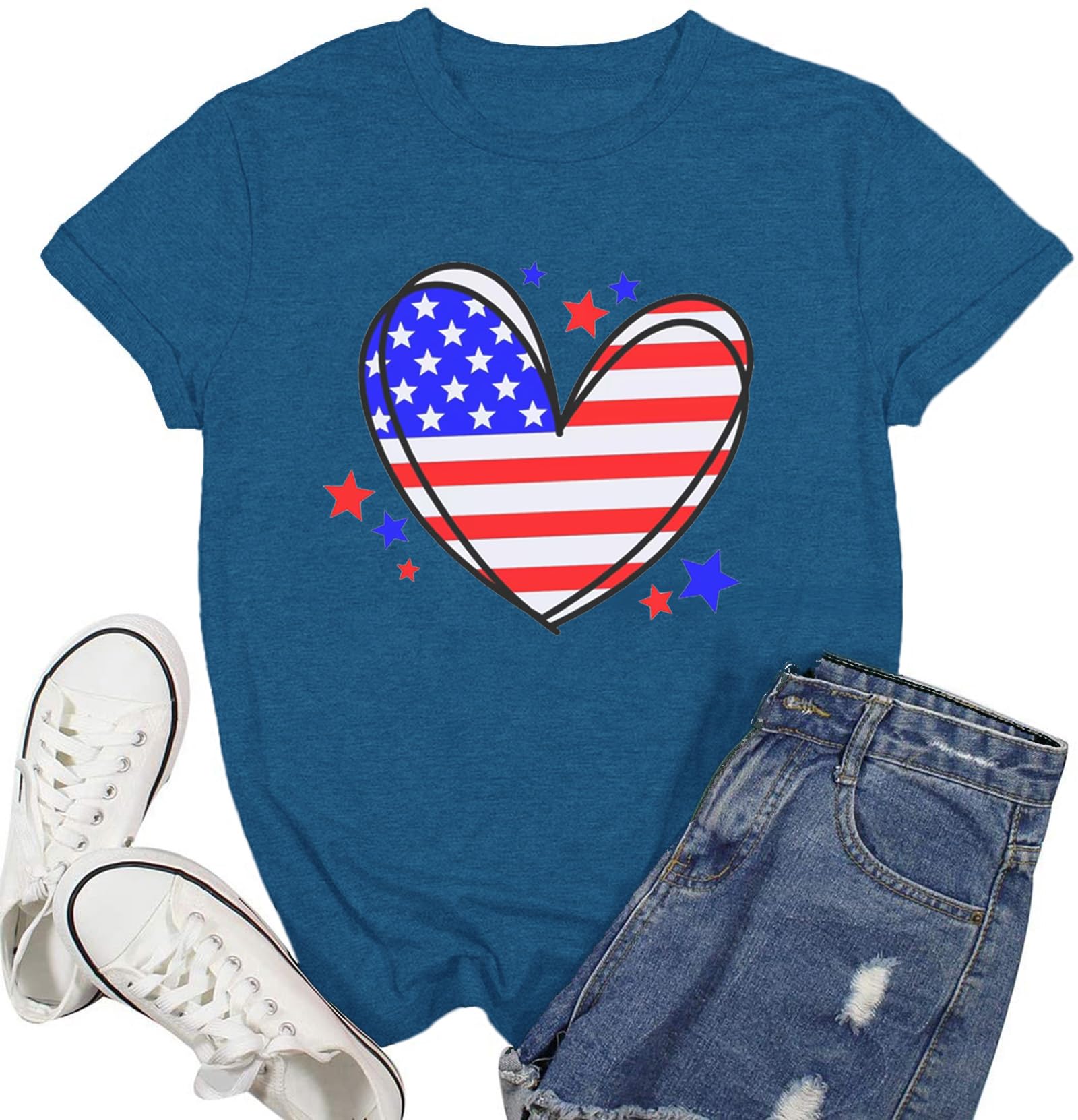 Ascrazy USA Shirt for Women 4th of July Shirts American Flag T-Shirt Patriotic Tee Top