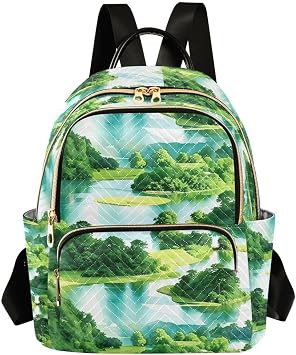 Women Backpack River Island Forest Greenery Water Quilted Daypack Lightweight bag for Work College Travel Camping