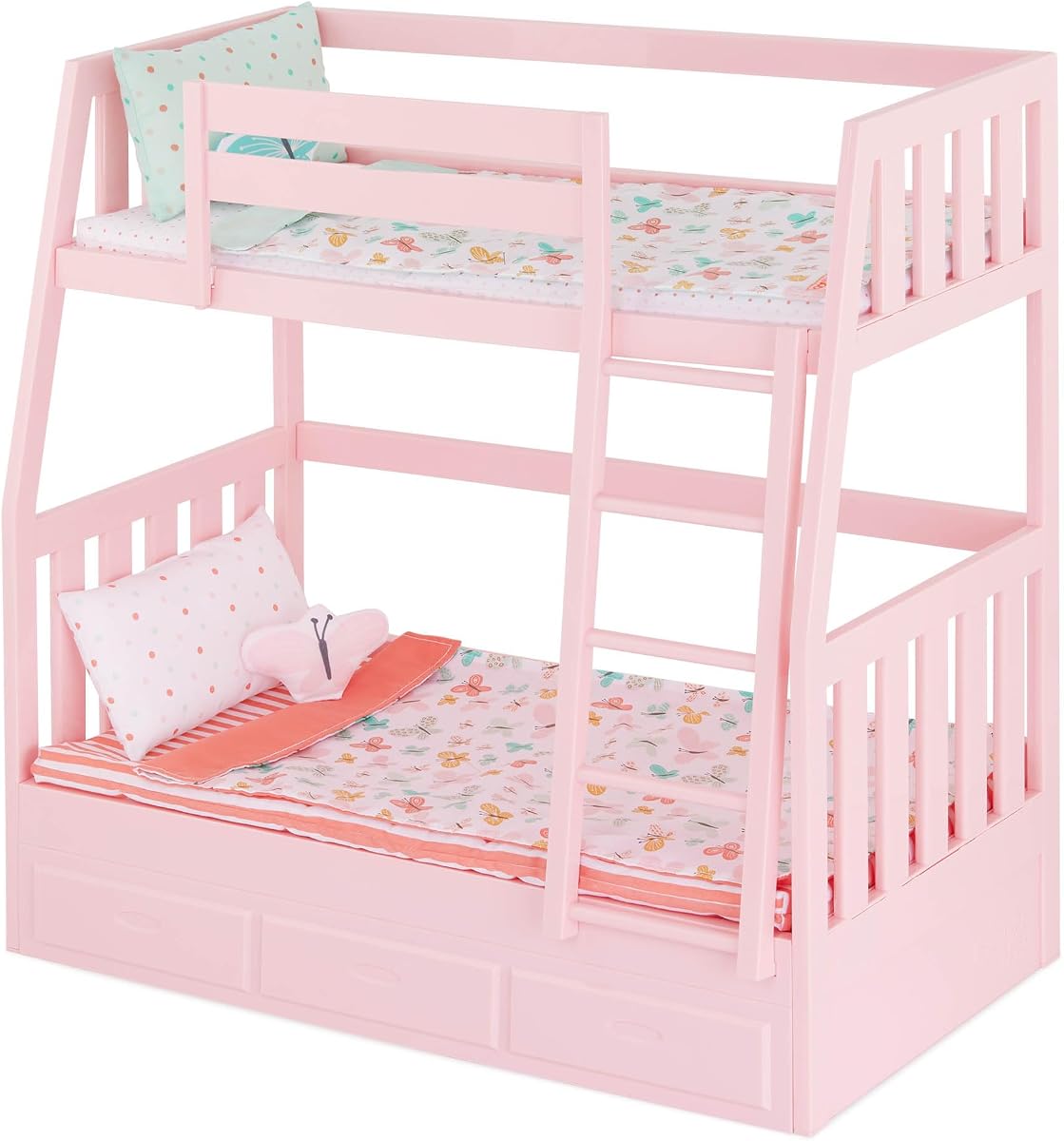 Litera rosa - Juego de cama con temática de mariposas - Accesorios para muñecas de 18 pulgadas - Juego de simulación - Juguetes para niños de 3 años en adelante - Sueños para dos