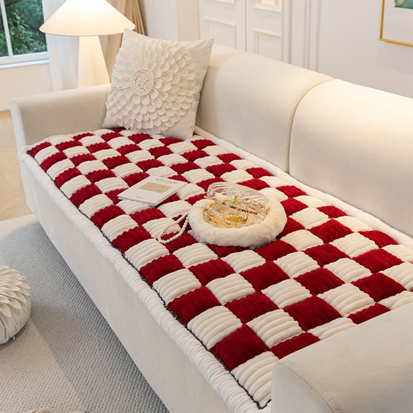 BFYYMLCustom Funny Fuzzy Couch Covers for Sofa,Pet Couch Protecto for Couch Windowsill Floor (Various Sizes and Colours) Tartan Red