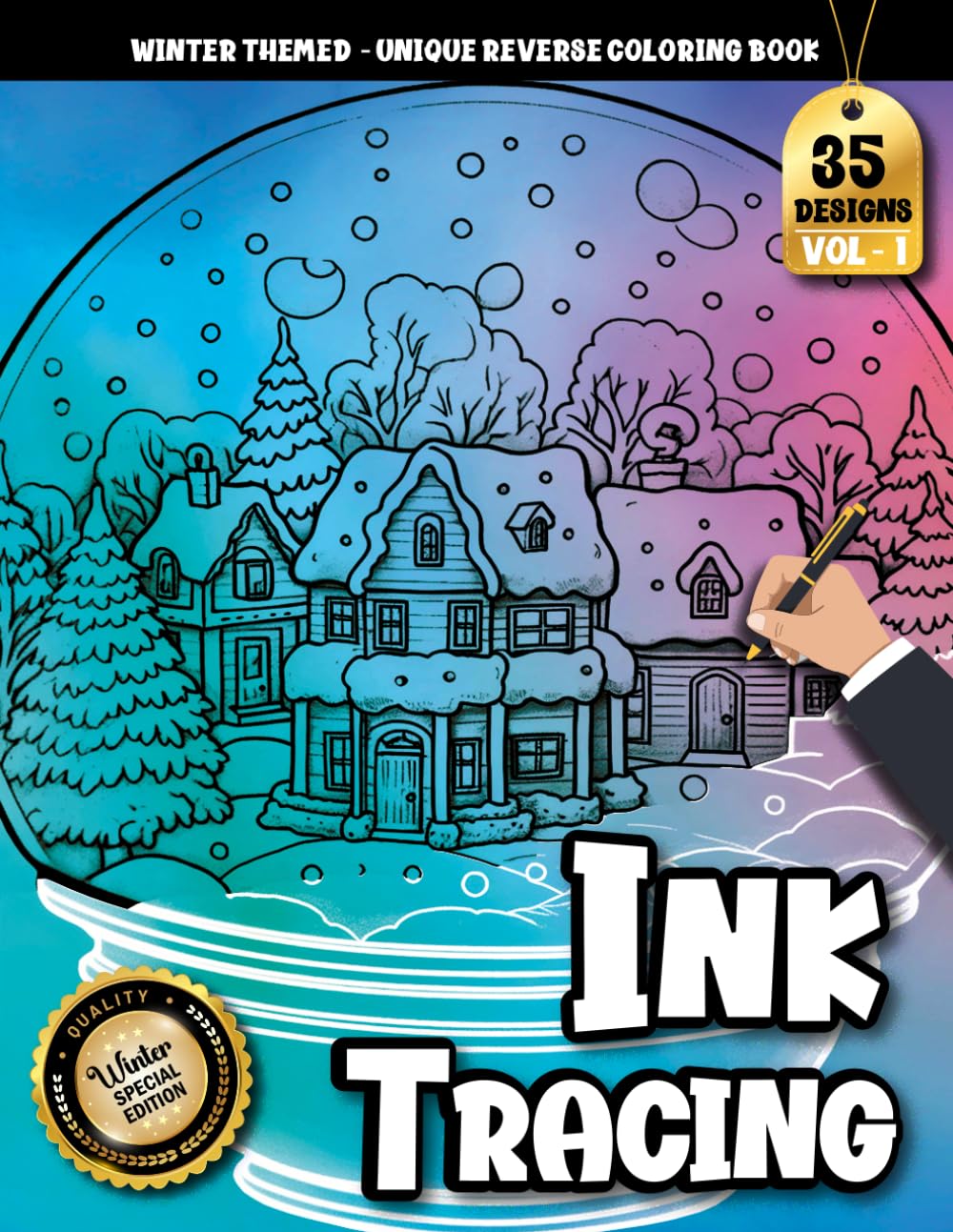 Ink Tracing Book For Adults: Trace and Unwind with 35 Serene Snow Globe Scenes – A Watercolor-Inspired Stress Relief and Reverse Coloring Book for Adults (Cozy Winter Tracing series)