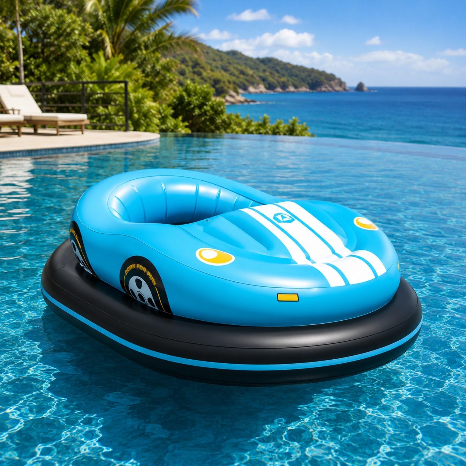 HCAUYNN Inflatable Electric Bumper Boat, Motorised Pool Float with 360° Spin, Drive & Bump Action, 120 kg Capacity, 2 Rechargeable Energy Packs for Adults, Pools & Calm Lakes Blue
