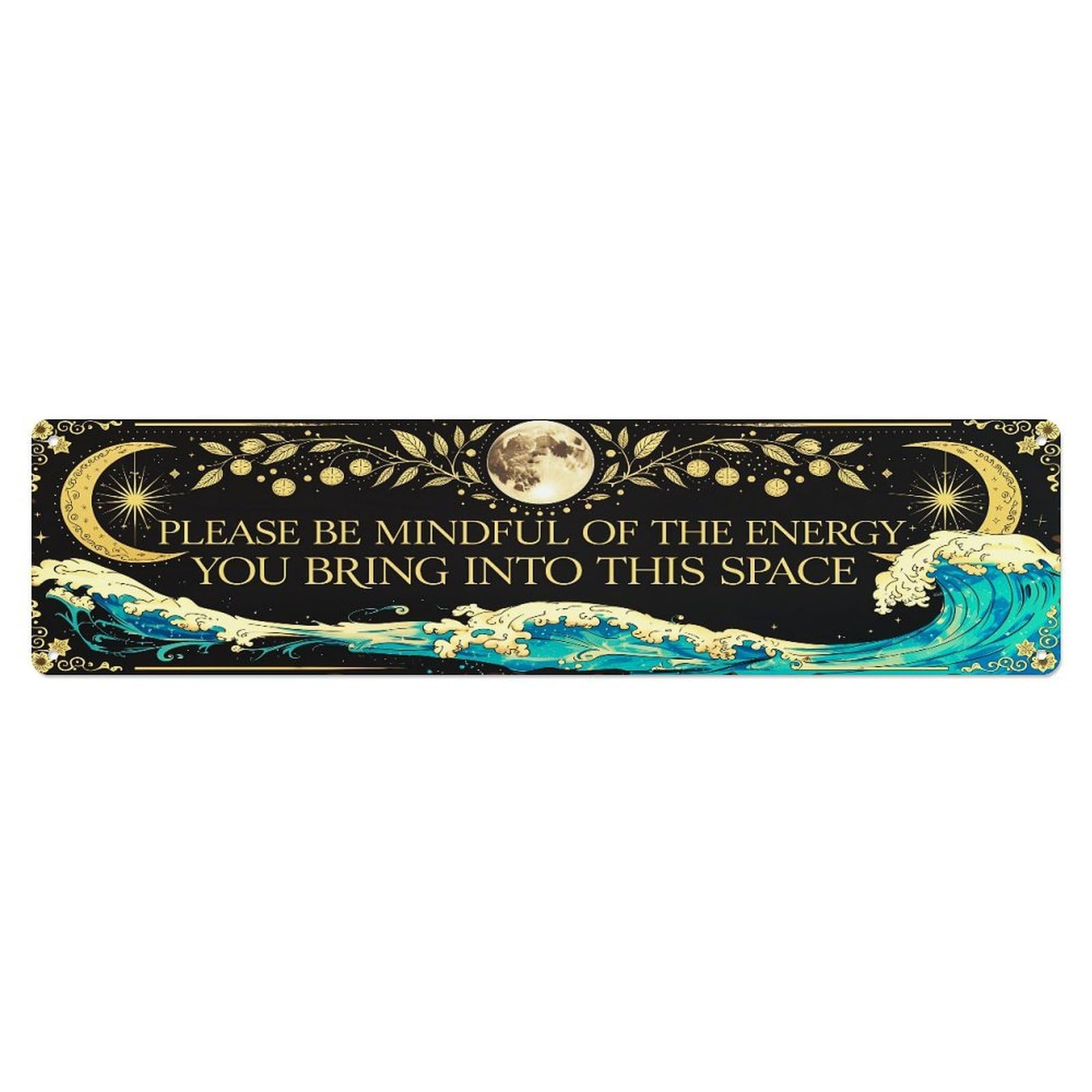 Celestial Moon And Wave Design Metal Tin Sign Plaque