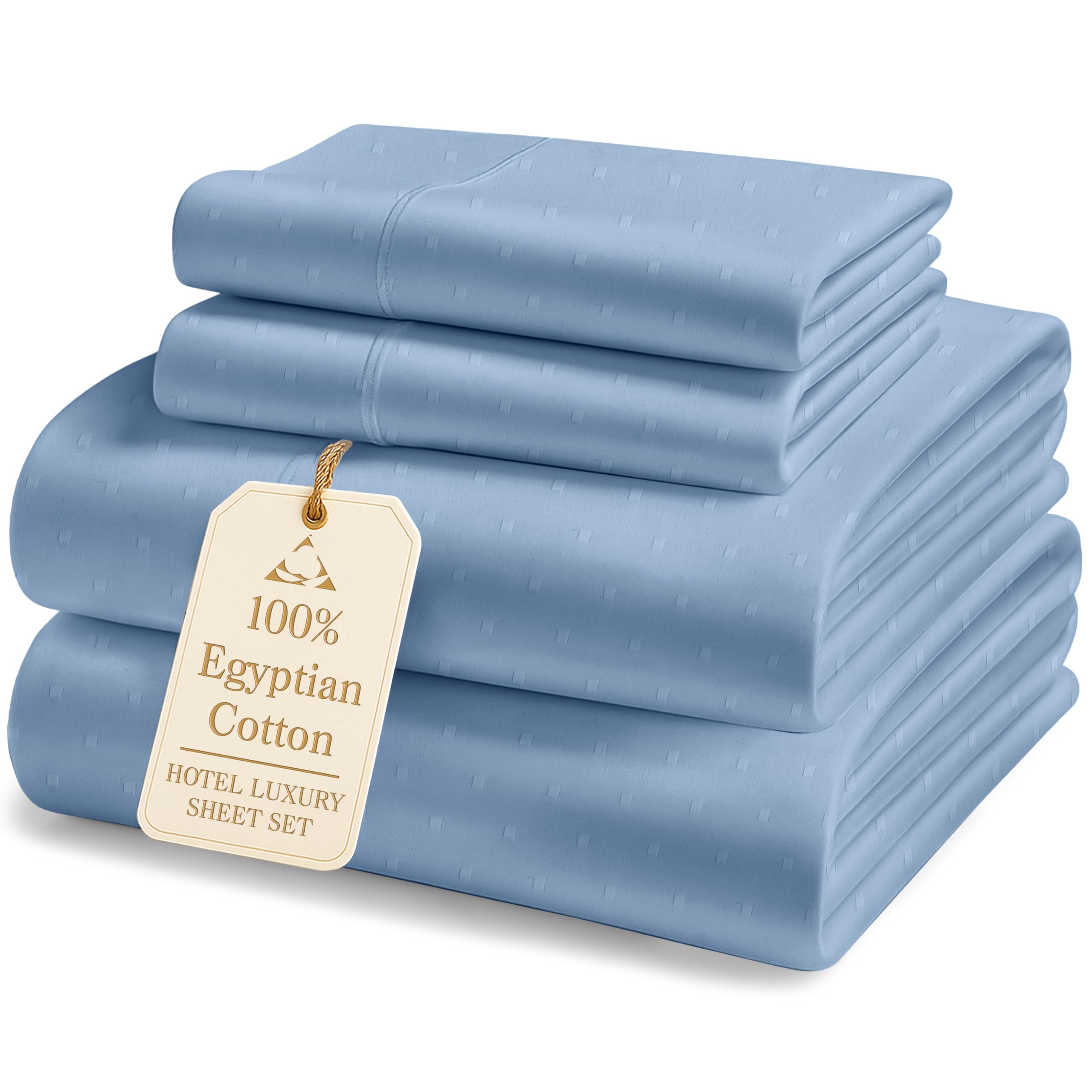 LANE LINEN King Size Sheets Deep Pocket Set Sateen - French Blue Swiss Dot
