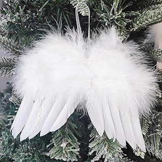 10Pcs White Angel Wings for Christmas Tree Ornament 6.7" x 5.1Inch Hanging Angel Wing for Crafts DIY Xmas Decoration Home Wedding Prop Party Decor