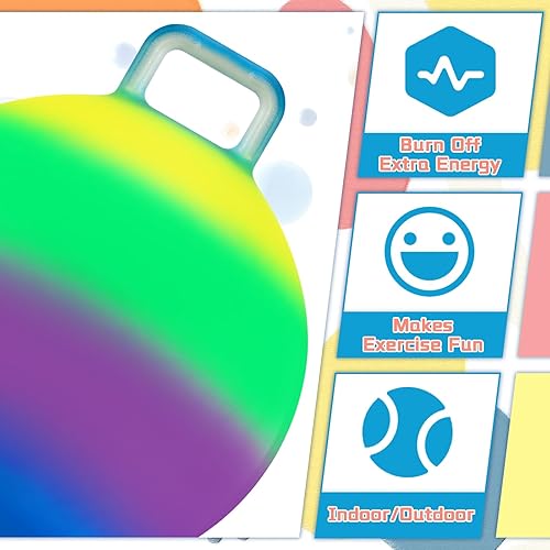 Miniatura 3 de Poen 2 bolas de salto de 18 pulgadas con bomba de aire, pelota inflable con asa, bola de salto para niños, pelota de ejercicio para más de 6 años