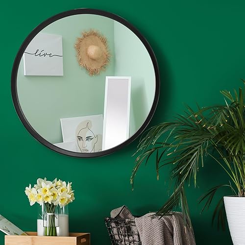 Miniatura 6 de MAGFLERUM Espejo redondo negro de 28 pulgadas, espejo redondo grande con marco de madera, espejo de pared negro para baño, espejos circulares de