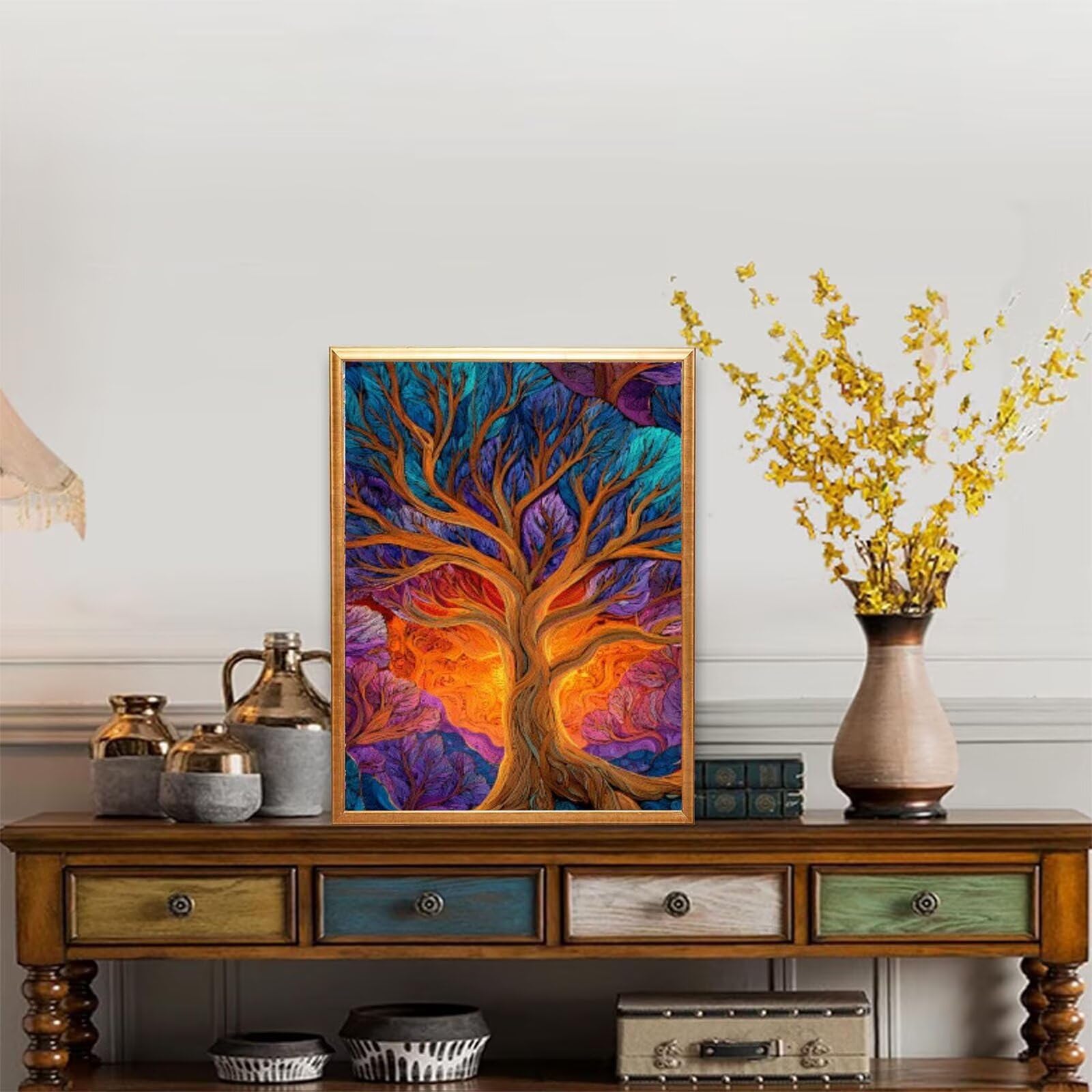 Generisch Diamond Painting Anlage 90x120cm Set für Erwachsene & Kinder, Komplettes Zubehör mit Stift, Diamant Painting Baum Des Lebens Bilder, Kreativ Bastelset, Basteln Geschenkidee. H-668