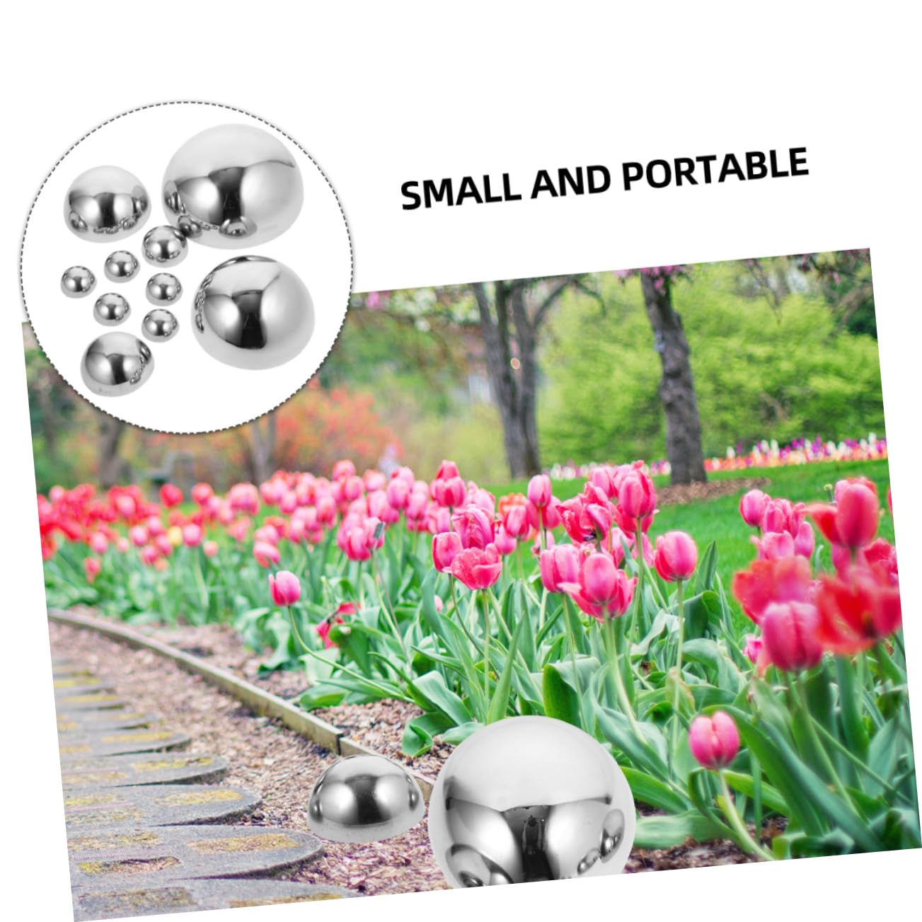 Happyyami Bolas Decorativas De Acero Inoxidable para Jardín, 9 Piezas De Semiesferas De Media Esfera Pulidas, Mult Tamaños (38mm a 160mm) para Decoración Exterior De Patios y Piscinas Efecto Reflejo