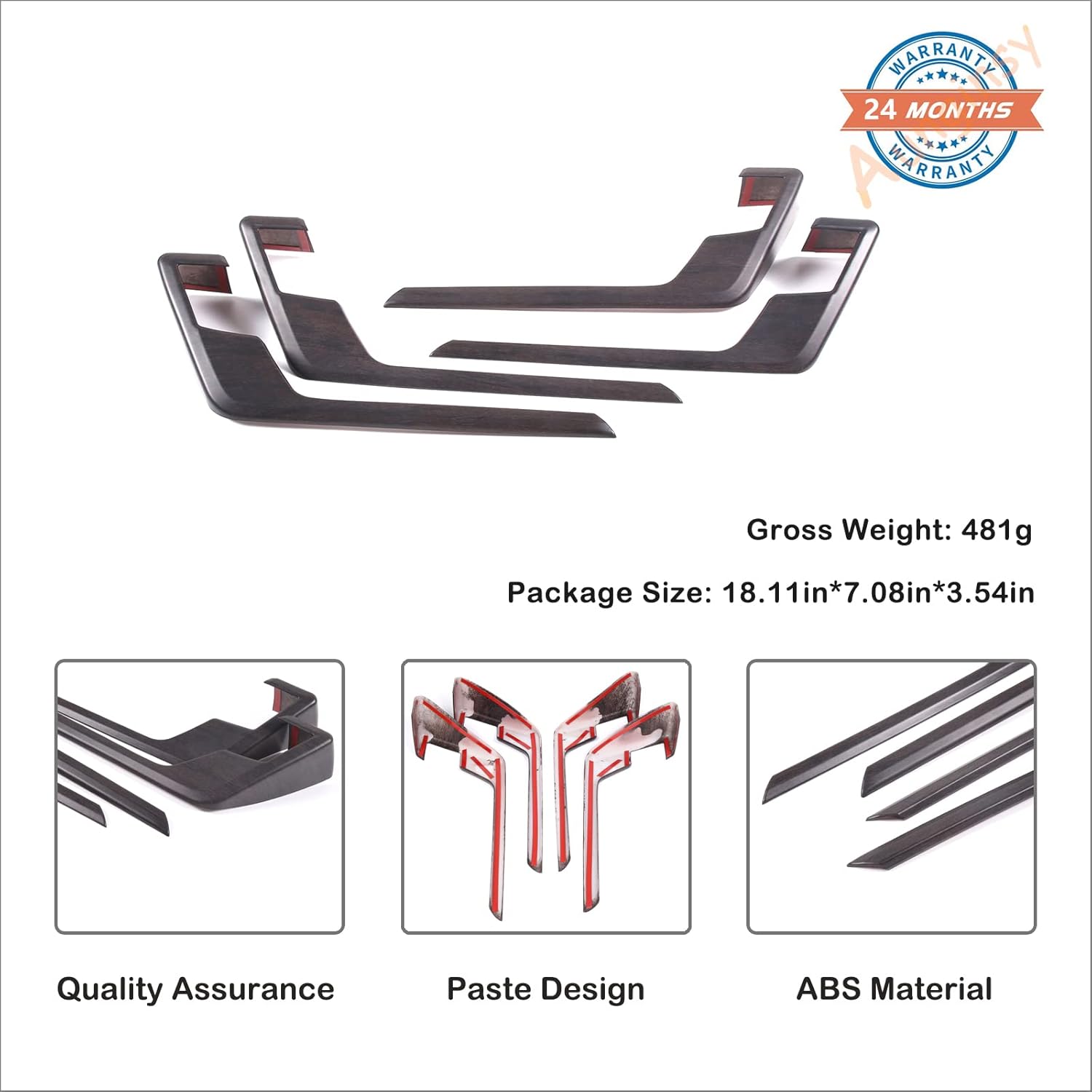 Aunginsy Inner Door Handle Panel Strip Trim Compatible with Toyota Tundra 2022-2025 Front Rear Door Panel C-Shaped Decorative Cover C-Type Protection ABS Interior Accessories, Not Fit Limited Version