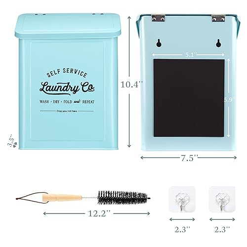 Miniatura 2 de MONJITA Contenedor magnético de pelusa para cuarto de lavado, bote de basura de metal con tapa para secadora, soporte de pelusa estilo granja,