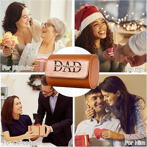 Miniatura 4 de Estuche Personalizado para Relojes para Hombres y Mujeres, Estuche de Cuero PU Personalizado para Viajes Enrollable para Papá, Nombre Grabado