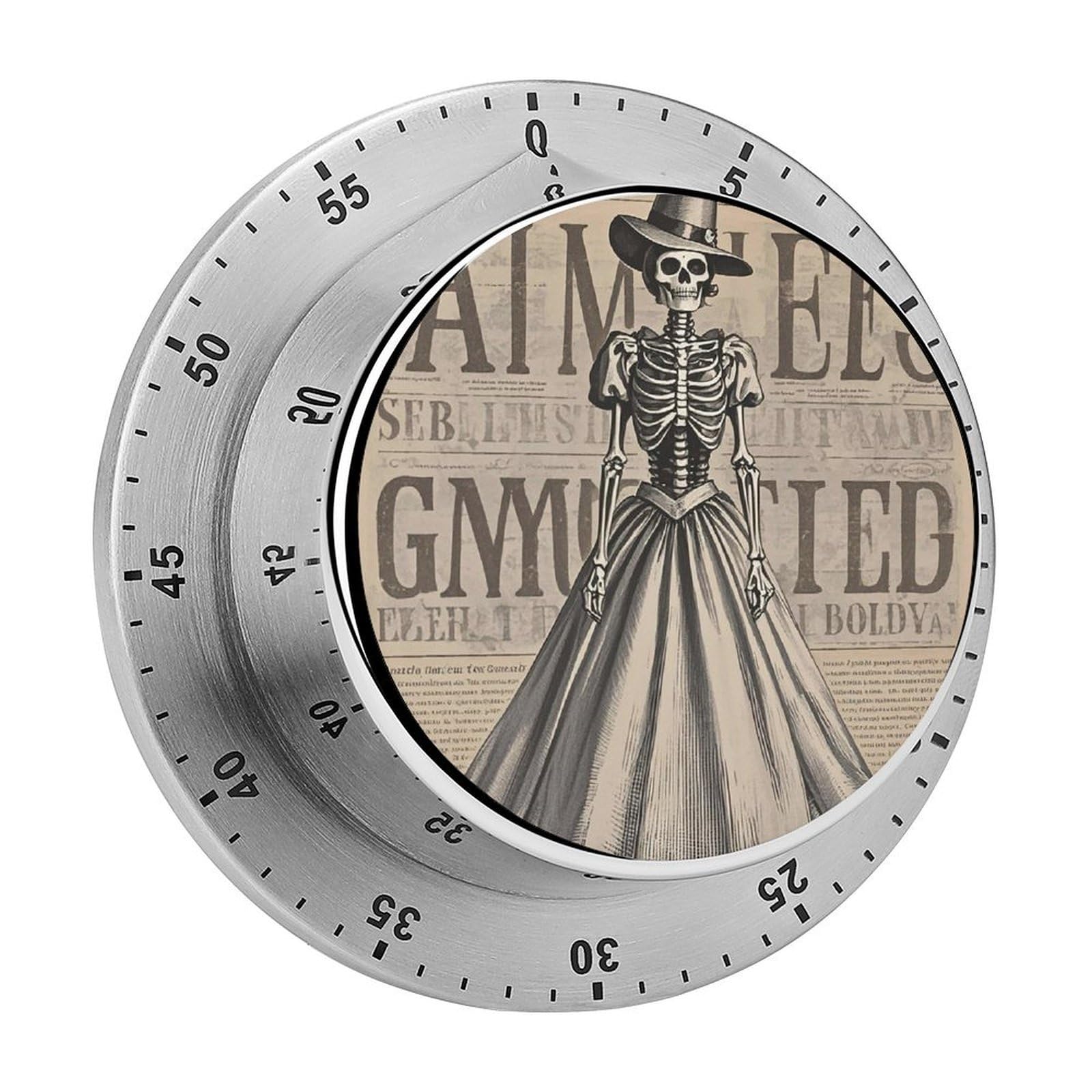 Elegant Skeleton Fashion Visual Timers Wind Up 60 Minutes Desk Stainless Steel Magnetic Timer Countdown Clock No Batteries Loud Alarm for Kitchen Chef Cooking