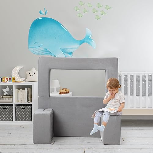 Miniatura 2 de Sofá infantil para dormitorio, sala de juegos, sofá modular 3 en 1 para jugar y descansar de los niños, color gris