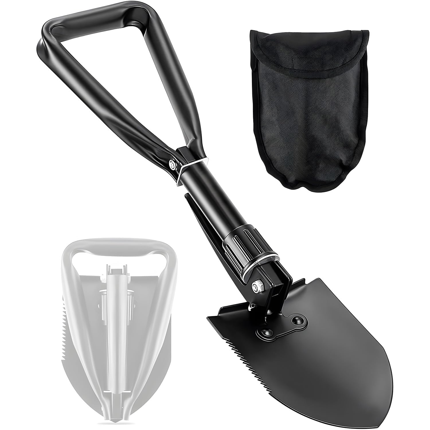 Joyzzz Camping Shovel, Durable Snow Shovel Made of Manganese Steel, Garden Shovel with Wood Saw Edge, Portable Outdoor Folding Shovel, Suitable for Camping, Digging, Hiking, Car Emergency