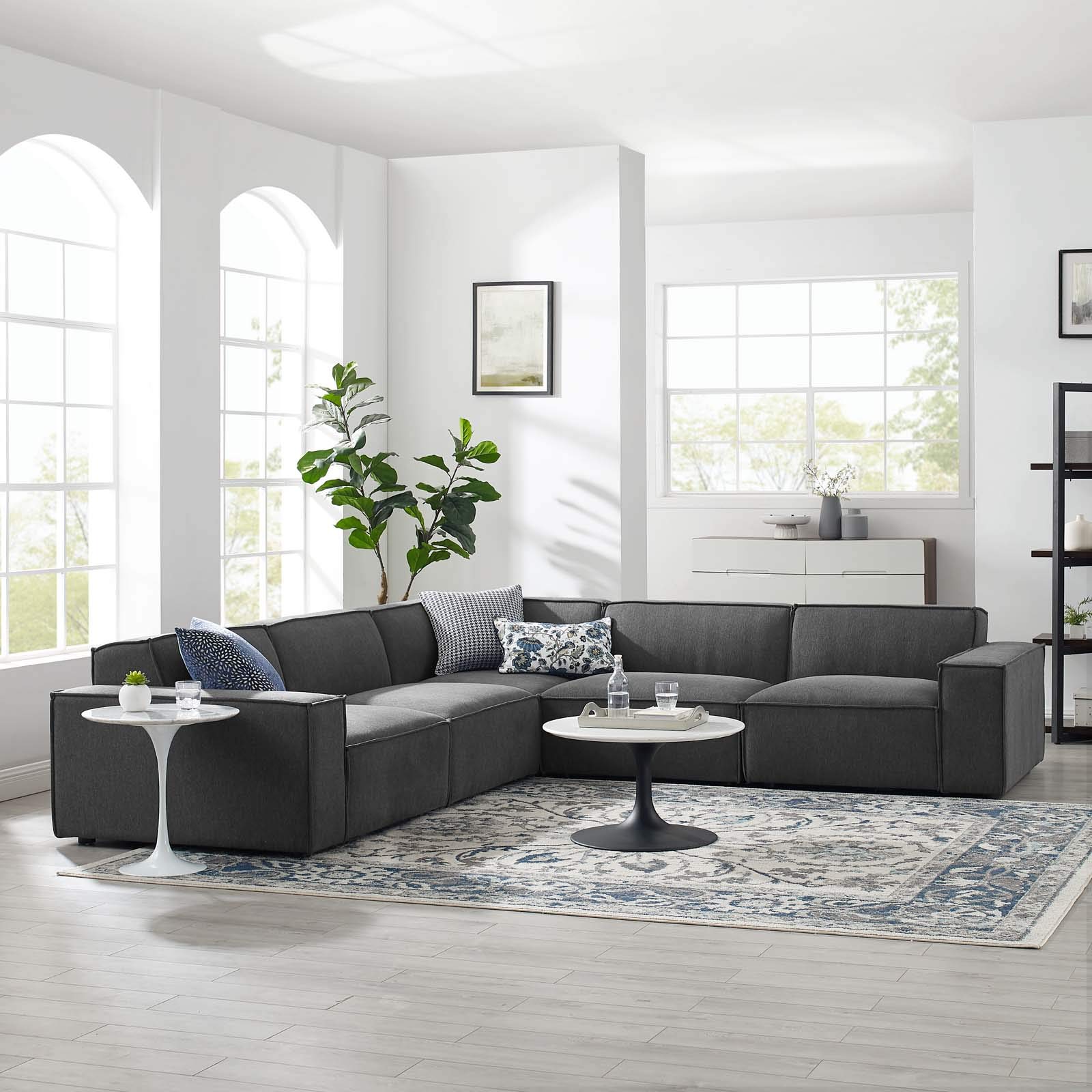 Photo 1 of [Missing 2 boxes] Modway Restore 5-Piece Upholstered Sectional Sofa in Charcoal OVERSIZE ITEM NEVER OPENED NEEDS LARGE TRUCK AND PALLET JACK