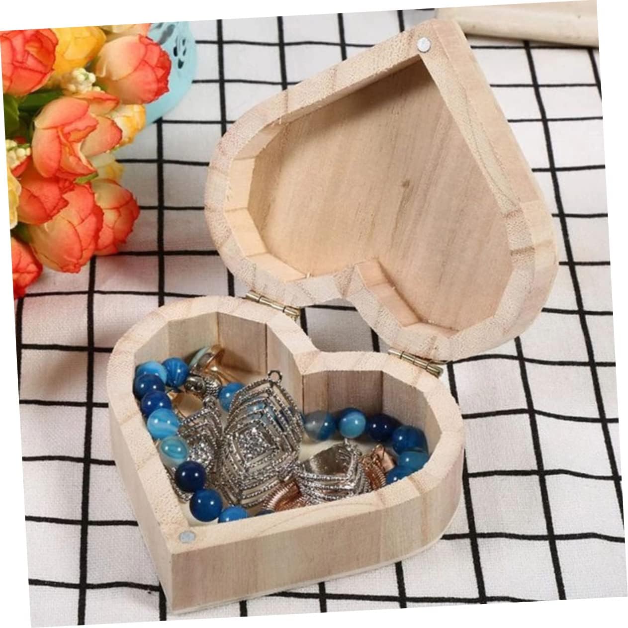4pcs Heart-shaped Wooden Jewelry Box Decorative Storage Case for Sundries and Jewelry Design for and Organizing for Weddings and Special Occasions