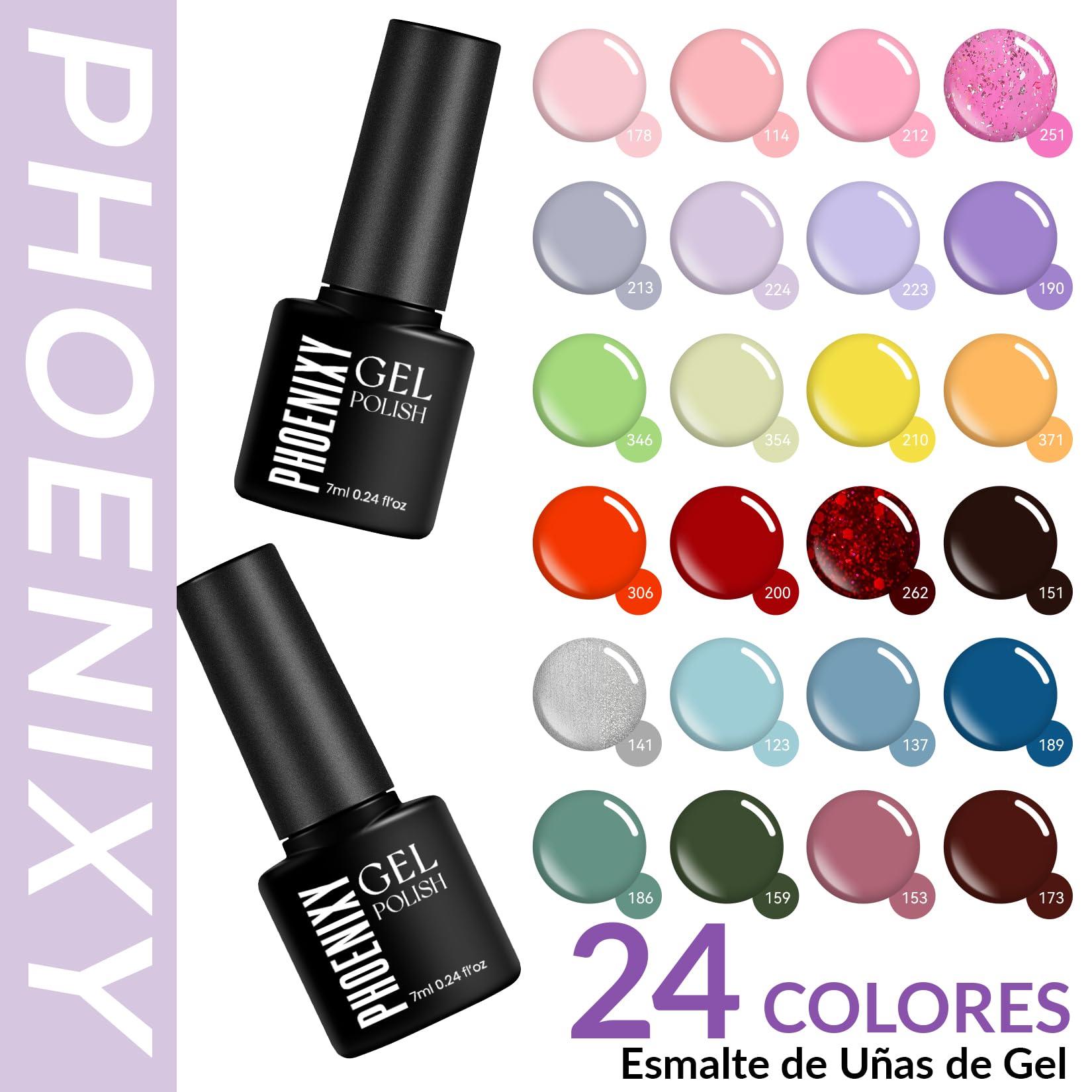 Phoenixy Kit Uñas Semipermanentes con Lampara Uñas Semipermanentes, 24Pcs 72 Efectos Uñas Kit Completo con Brillo Mate Glitter Top Coat, Kit Manicura Semipermanente de Regalo