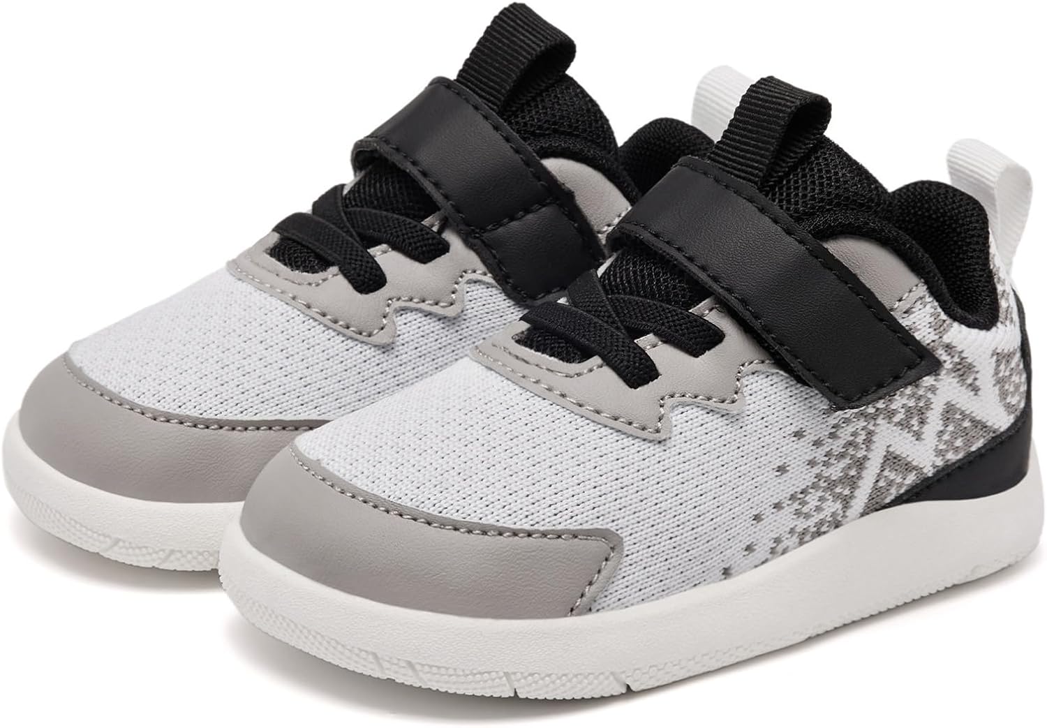 MORENDL Wide Toddler Shoes Boys Sneakers Baby Walking Shoes Boy Running Shoe Zero Drop Comfort Tennis Outdoor Activities White Black Grey Size 7