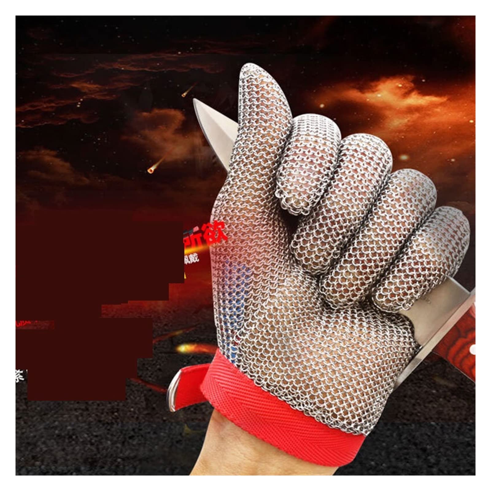 Rękawice robocze, Food Grade 304 Szczotkowana Siatka Ze Stali Nierdzewnej Siatka Odporna na Przecięcie Kolczuga Rękawiczki Do Cięcia Mięsa Butcher Glove(XL)