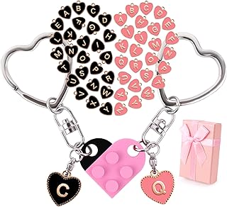 Personalized Brick Matching Heart Keychains, Initial Cute Keychains for Couple Boyfriend Girlfriend