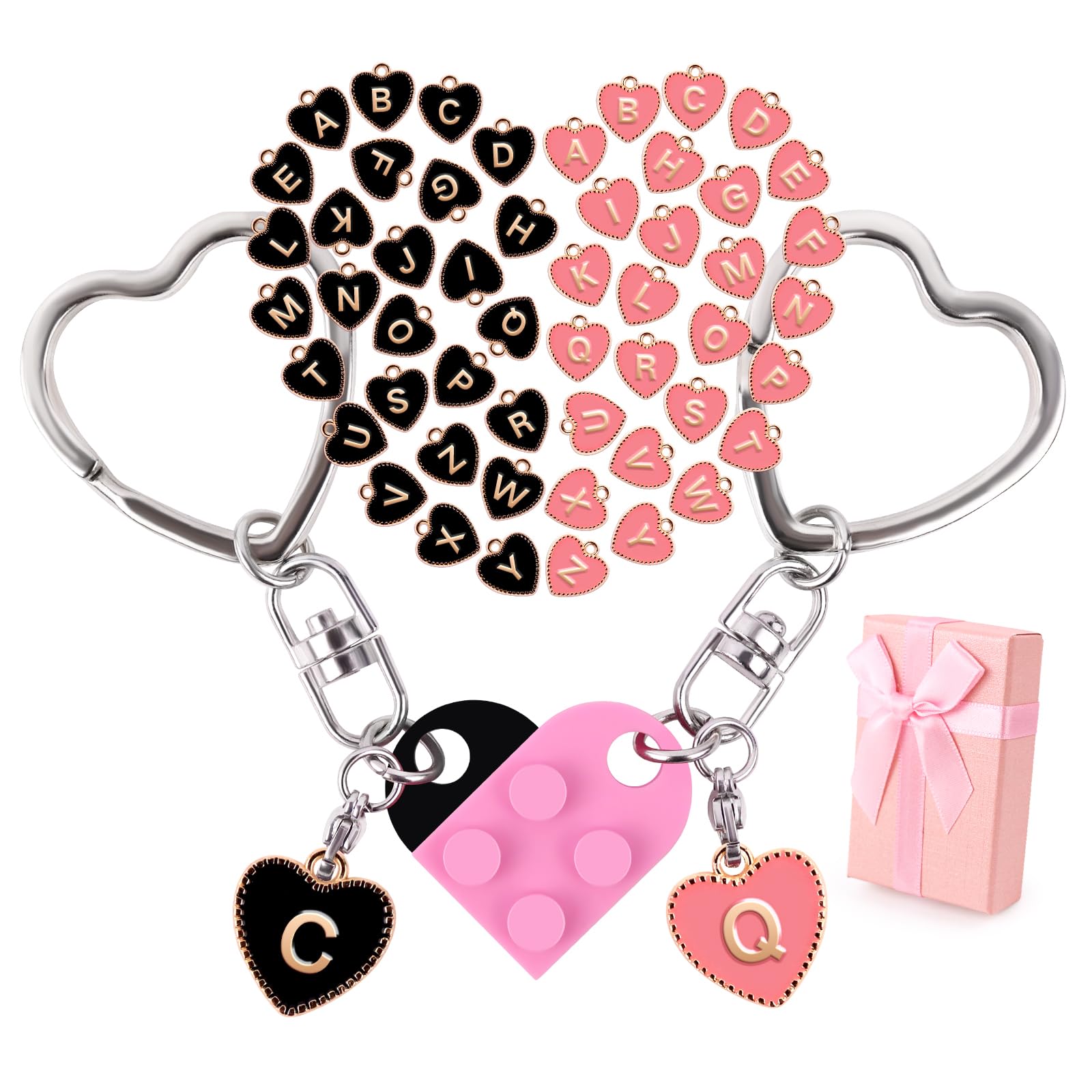 WINOWIMO Personalized Brick Matching Heart Keychains, Initial Cute Keychains for Couple Boyfriend Girlfriend, Valentine's Day Gifts for Her Him, Christmas Gifts for Men Women, Matching Couples Stuff