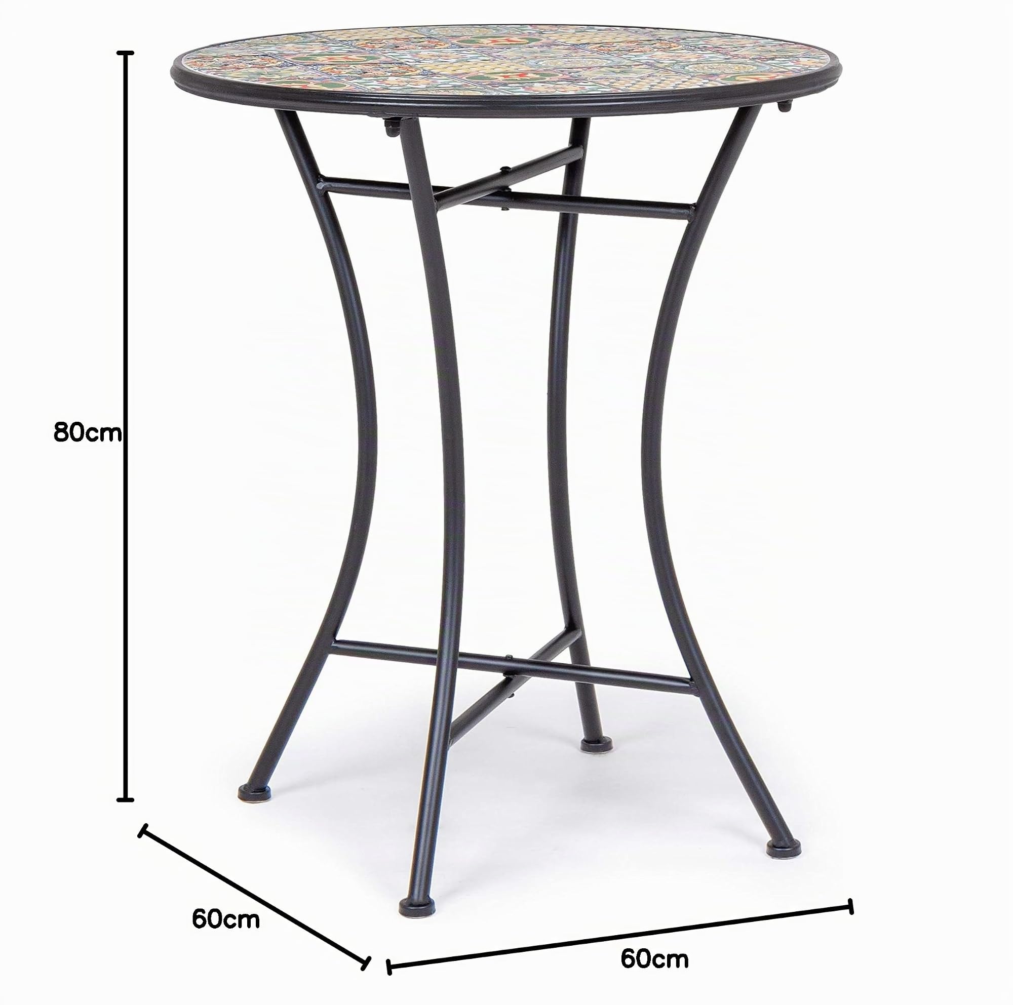 Bizzotto Tavolo da Giardino con Decoro in Ceramica, Struttura in Acciaio per Esterno Ø 60 Naxos