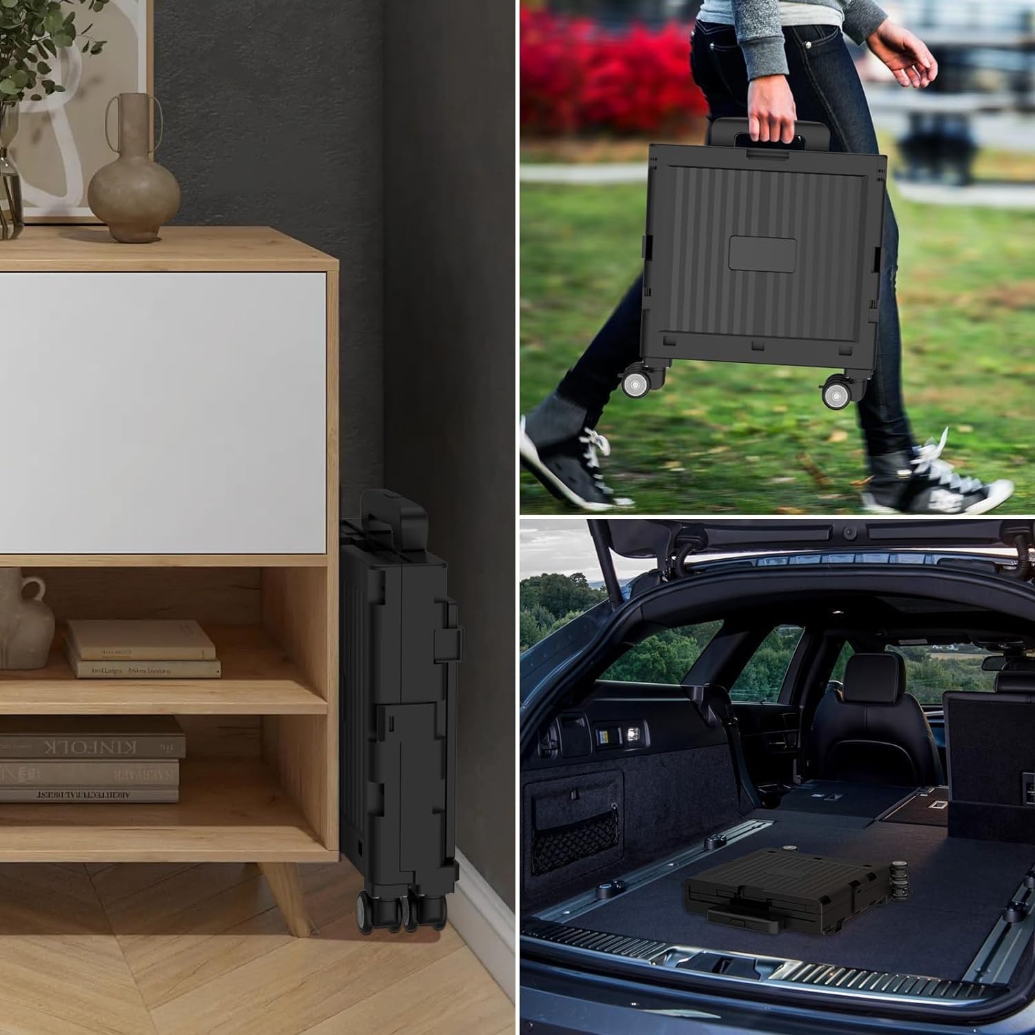 Carrito de la compra de 4 ruedas con rotación de 360° y mango telescópico, carrito plegable ideal para camping, compras, viajes y aventuras al aire libre