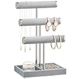 bussdis 3 Tier Bracelet Holder Display - Detachable T Bar Grey Velvet Bracelet Holder, Jewelry Holder Organizer for Bracelet, Necklace, Earrings, Rings