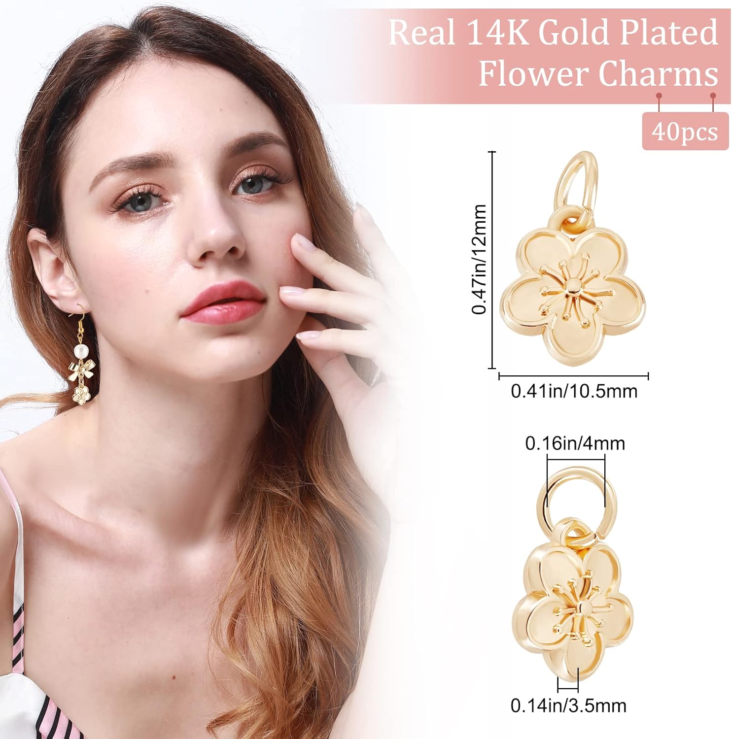 Beebeecraft 40Pcs Gold/Silver Flower Charm 10.5x12mm Small Peach Blossom Dangle Charm Pendants with Jump Rings for DIY Jewelry Making - Image 2